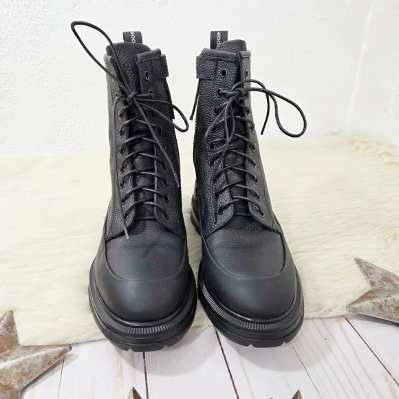 Woolrich City Lace-up Leather Combat Boots Gum Black Italian women's size 8